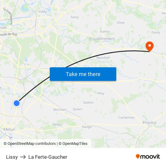 Lissy to La Ferte-Gaucher map
