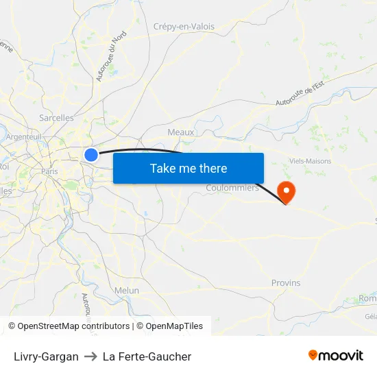Livry-Gargan to La Ferte-Gaucher map
