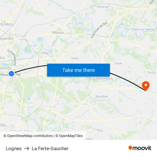 Lognes to La Ferte-Gaucher map
