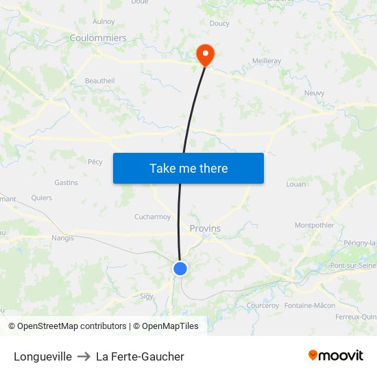 Longueville to La Ferte-Gaucher map