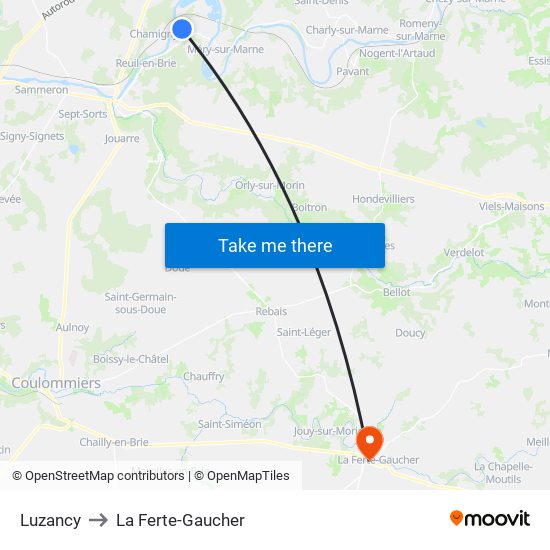 Luzancy to La Ferte-Gaucher map
