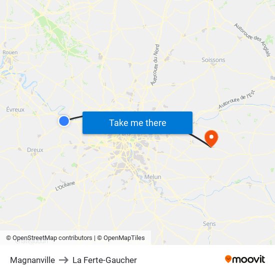 Magnanville to La Ferte-Gaucher map