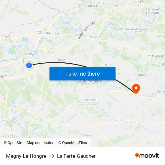 Magny-Le-Hongre to La Ferte-Gaucher map