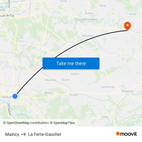 Maincy to La Ferte-Gaucher map
