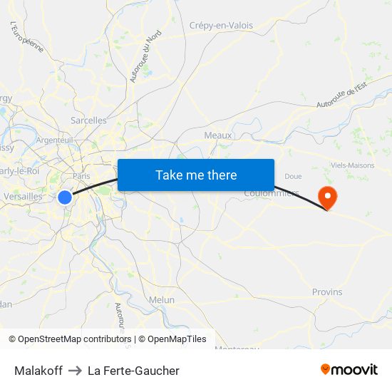 Malakoff to La Ferte-Gaucher map