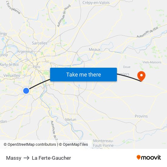 Massy to La Ferte-Gaucher map