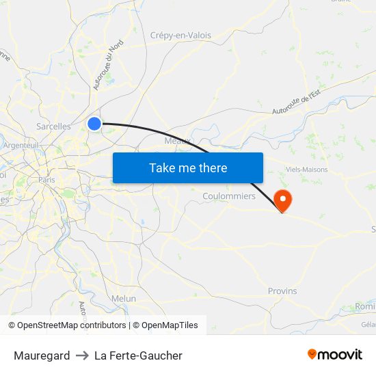 Mauregard to La Ferte-Gaucher map