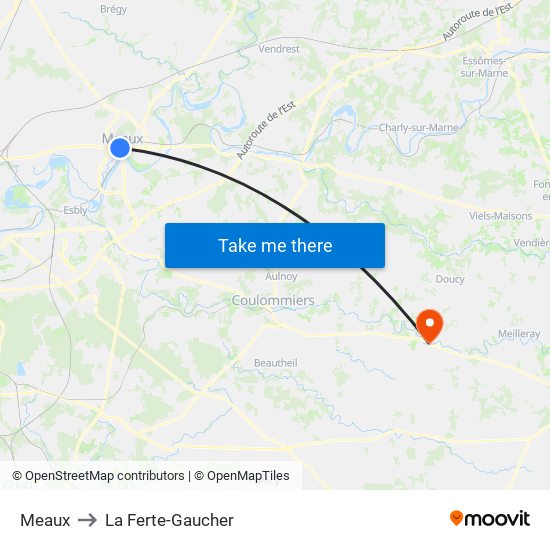 Meaux to La Ferte-Gaucher map