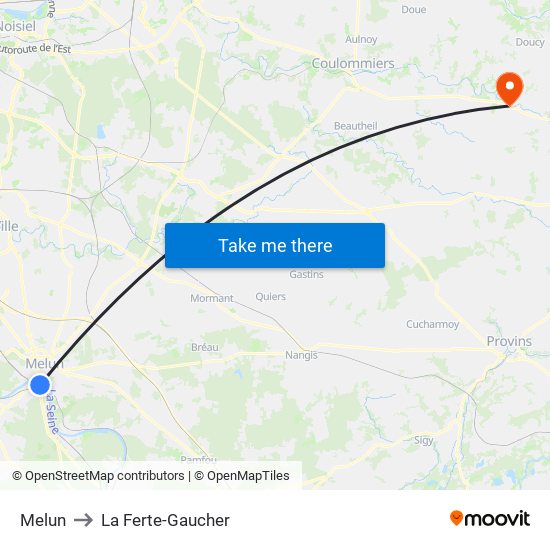Melun to La Ferte-Gaucher map