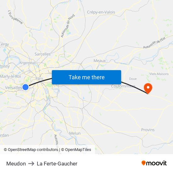 Meudon to La Ferte-Gaucher map
