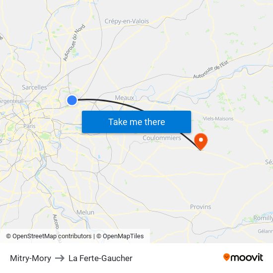 Mitry-Mory to La Ferte-Gaucher map