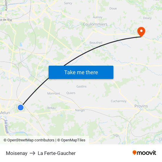 Moisenay to La Ferte-Gaucher map