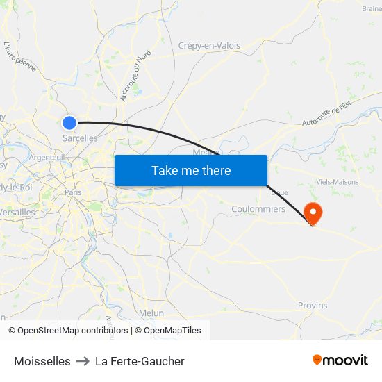 Moisselles to La Ferte-Gaucher map