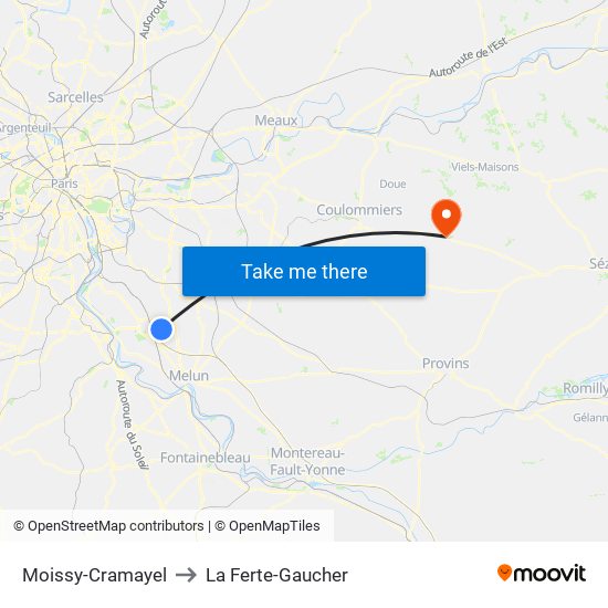 Moissy-Cramayel to La Ferte-Gaucher map