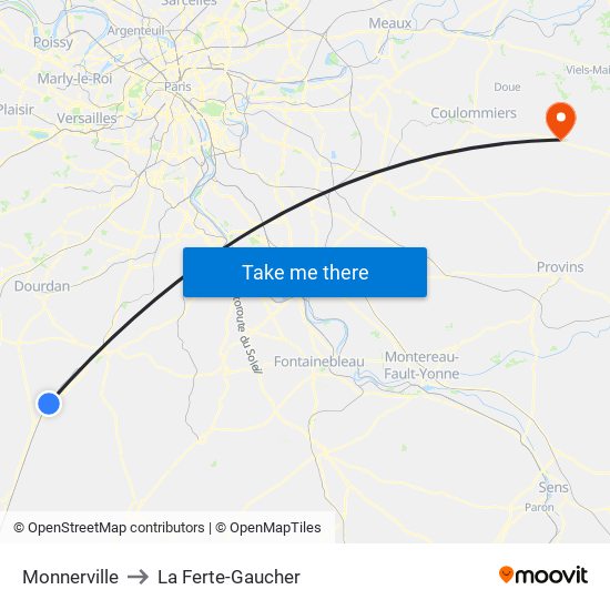 Monnerville to La Ferte-Gaucher map