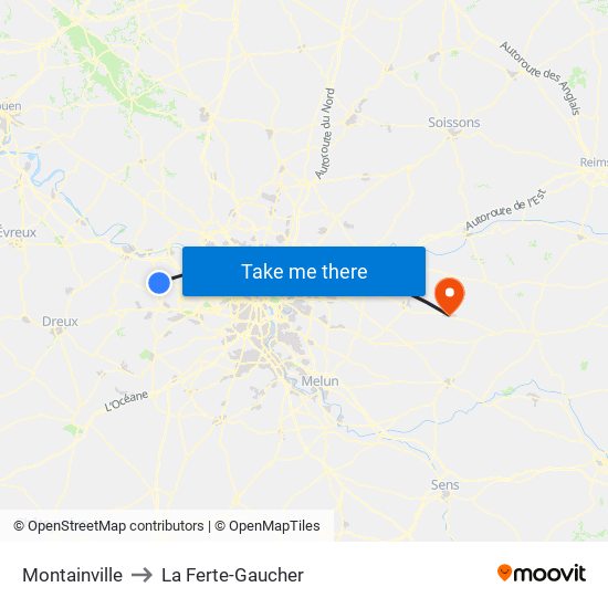 Montainville to La Ferte-Gaucher map