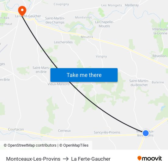Montceaux-Les-Provins to La Ferte-Gaucher map