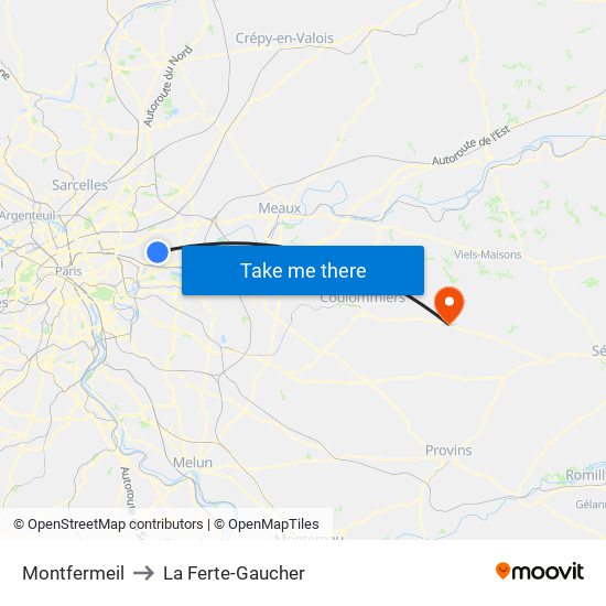 Montfermeil to La Ferte-Gaucher map
