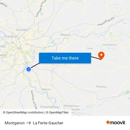 Montgeron to La Ferte-Gaucher map