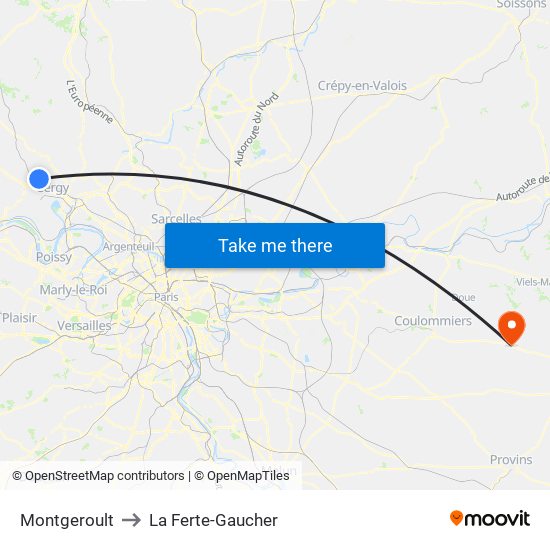 Montgeroult to La Ferte-Gaucher map