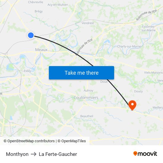 Monthyon to La Ferte-Gaucher map