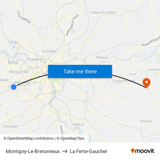 Montigny-Le-Bretonneux to La Ferte-Gaucher map