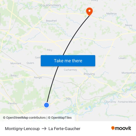 Montigny-Lencoup to La Ferte-Gaucher map