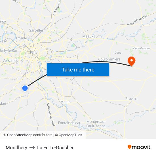 Montlhery to La Ferte-Gaucher map