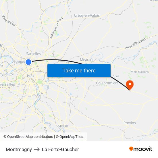 Montmagny to La Ferte-Gaucher map