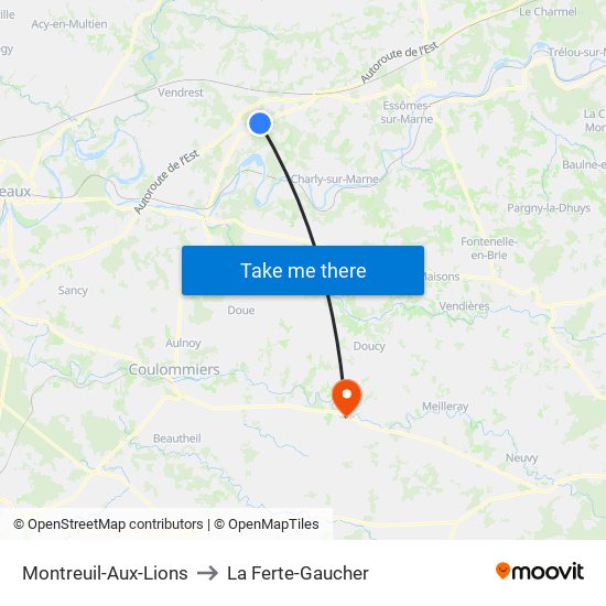 Montreuil-Aux-Lions to La Ferte-Gaucher map