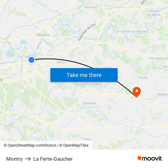 Montry to La Ferte-Gaucher map