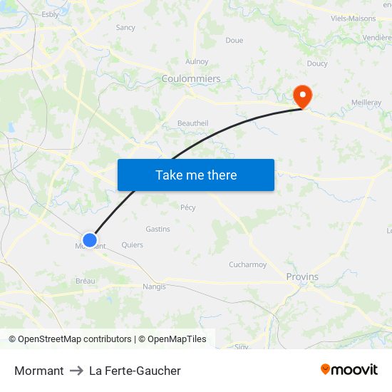 Mormant to La Ferte-Gaucher map