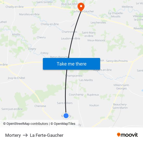 Mortery to La Ferte-Gaucher map