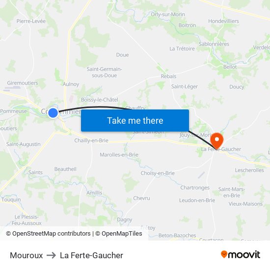 Mouroux to La Ferte-Gaucher map