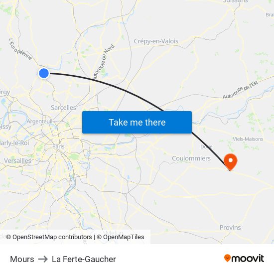 Mours to La Ferte-Gaucher map