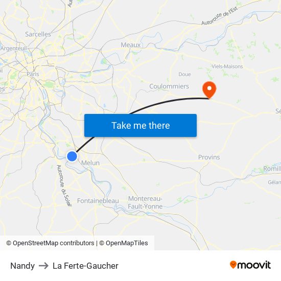Nandy to La Ferte-Gaucher map