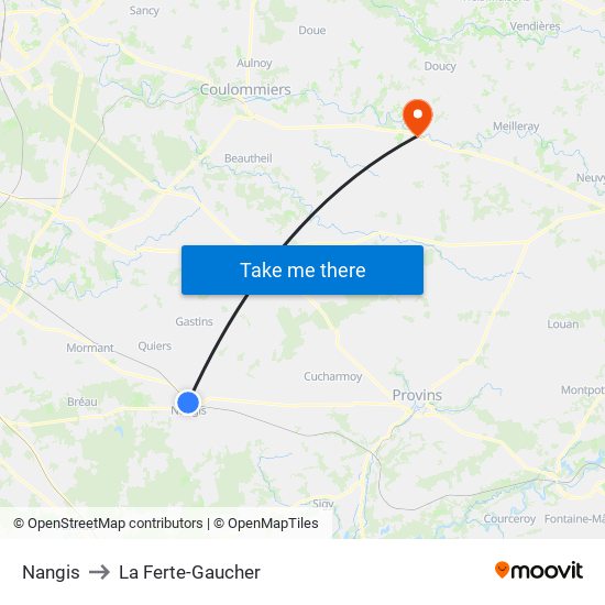 Nangis to La Ferte-Gaucher map