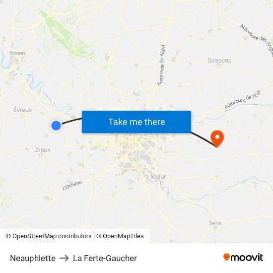 Neauphlette to La Ferte-Gaucher map