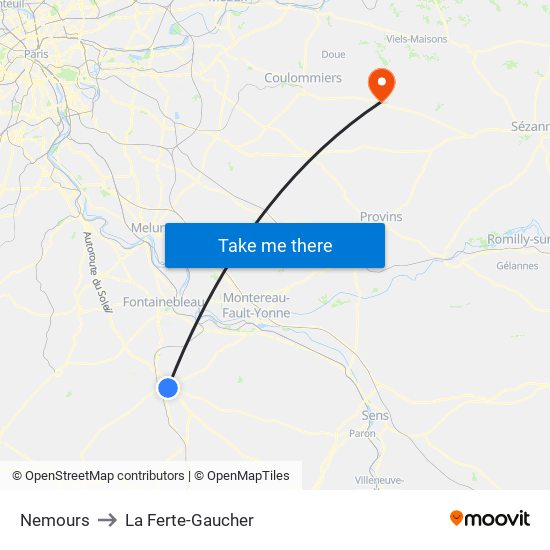 Nemours to La Ferte-Gaucher map