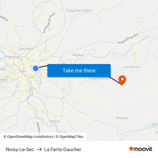 Noisy-Le-Sec to La Ferte-Gaucher map