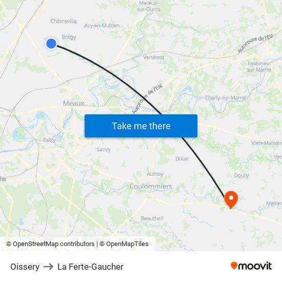 Oissery to La Ferte-Gaucher map