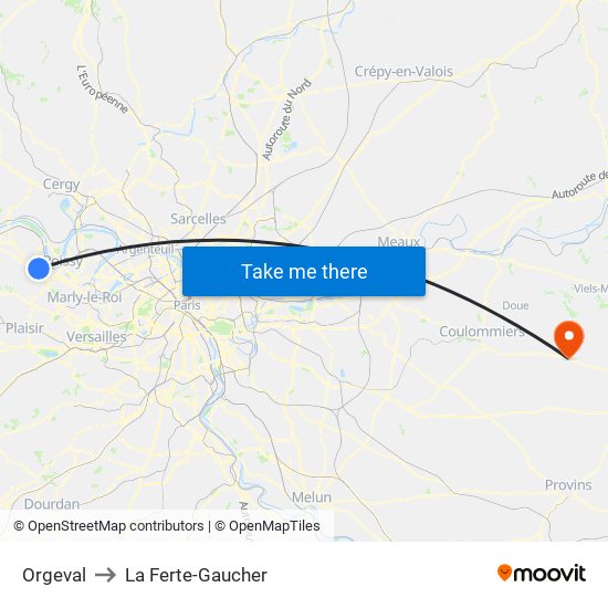 Orgeval to La Ferte-Gaucher map