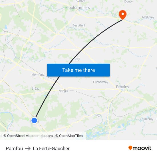 Pamfou to La Ferte-Gaucher map