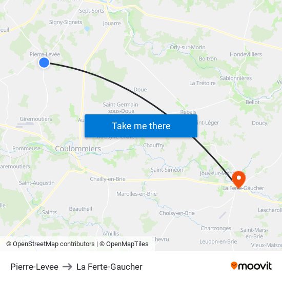 Pierre-Levee to La Ferte-Gaucher map