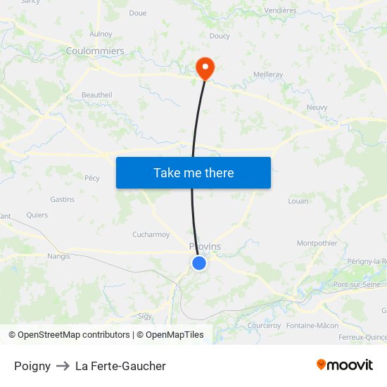 Poigny to La Ferte-Gaucher map