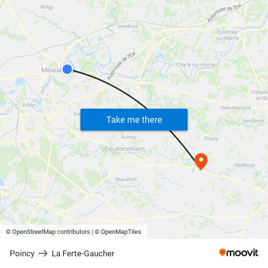 Poincy to La Ferte-Gaucher map