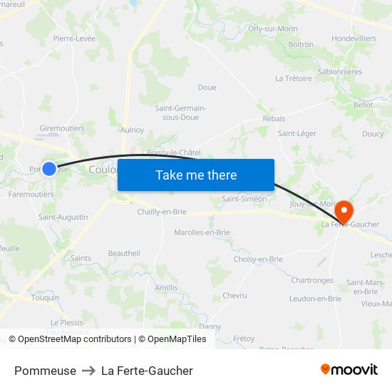 Pommeuse to La Ferte-Gaucher map