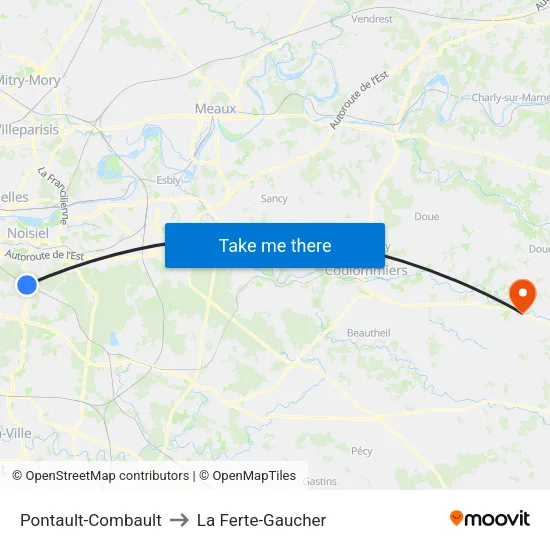 Pontault-Combault to La Ferte-Gaucher map