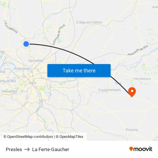 Presles to La Ferte-Gaucher map