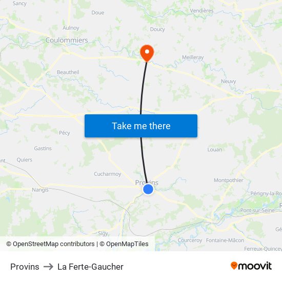 Provins to La Ferte-Gaucher map